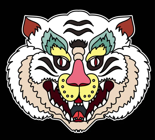 Tiger Face Autocolante Vector Tiger Cabeça Tatuagem Tradicional — Vetor de Stock