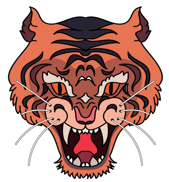 Etiqueta Engomada Cara Tigre Vector Tiger Cabeza Tatuaje Tradicional — Archivo Imágenes Vectoriales