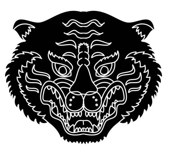 Vecteur Autocollant Visage Tigre Tatouage Traditionnel Tête Tigre — Image vectorielle