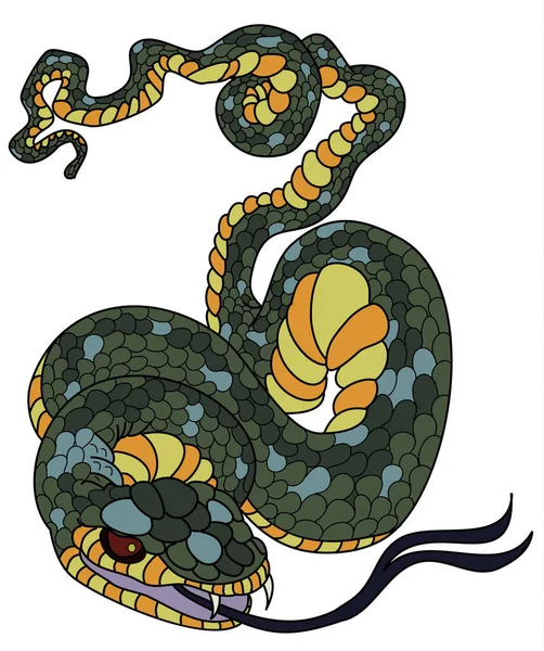 Schema Del Vettore Serpente Isolato Cobra Disegnato Mano Sfondo Bianco — Vettoriale Stock