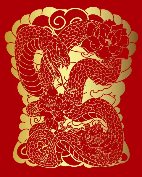 Pestrobarevné Hady Květiny Design Tetování Ručně Kreslený Vektor Hada Ilustrace — Stockový vektor