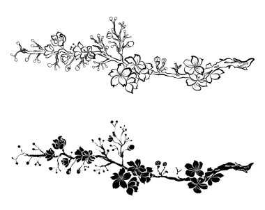 Serbest el Sakura çiçek vektörü seti, Güzel çizgi sanatı Şeftali çiçekleri beyaz arkaplanda izole edildi. Kiraz çiçeği illüstrasyon seti. Kartları birleştirmek ya da arkaplanda yazdırmak için unsur.. 