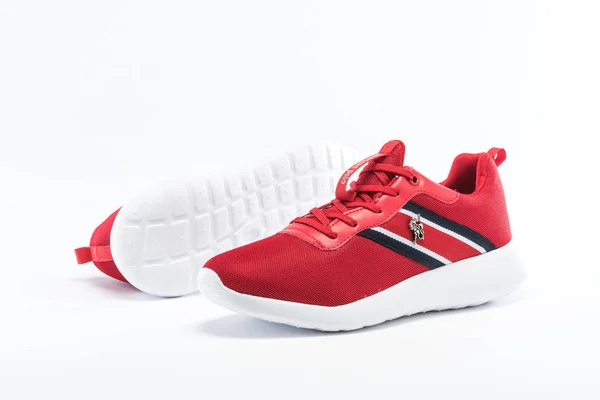 Sapatos Esportivos Polo Vermelho Com Listras Marinha — Fotografia de Stock