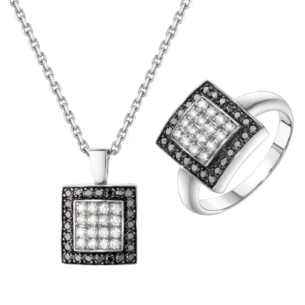 Ring Hanger Wit Goud Met Witte Zwarte Diamanten — Stockfoto