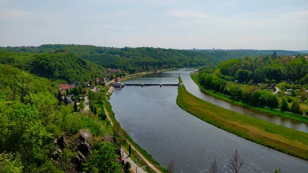 Utsikt Över Floden Vltava Från Toppen Berget Vacker Naturlig Plats — Stockfoto