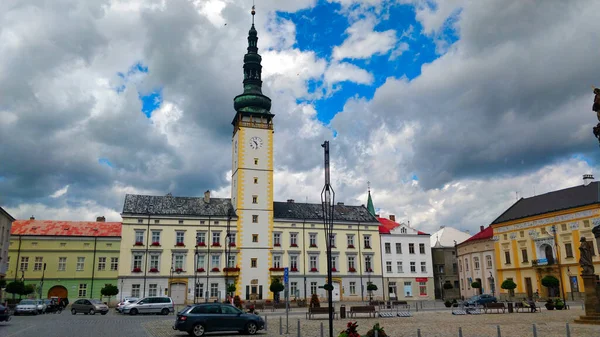 Krásná Historická Radnice Malého Českého Města Litovel Oblačnou Oblohou Během — Stock fotografie