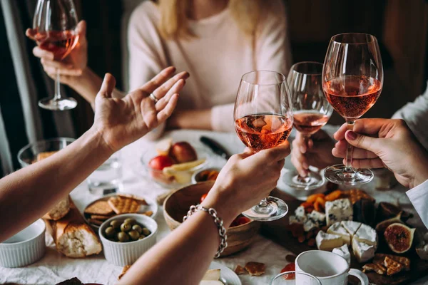 Glasses Rose Wine Seen Friendly Party Celebration — Stock Photo, Image