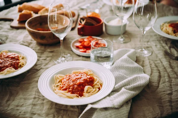 Pasta dinner at home of at a restaurant.