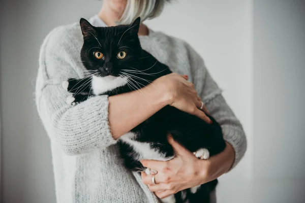 Young Woman Holding Her Cat — Stock Photo, Image