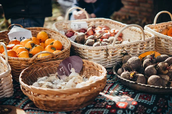 View Small Street Farmers Market Selling Fresh Village Produce — Stock Photo, Image