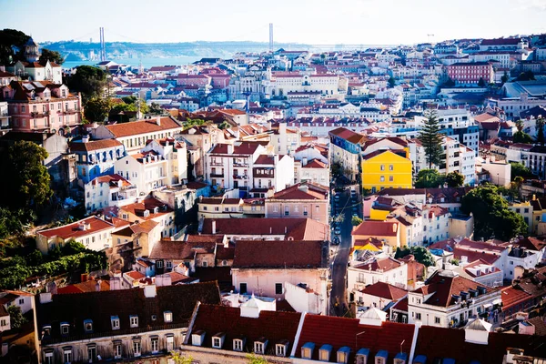 Vista Ensolarada Dos Bairros Históricos Lisboa Portugal — Fotografia de Stock