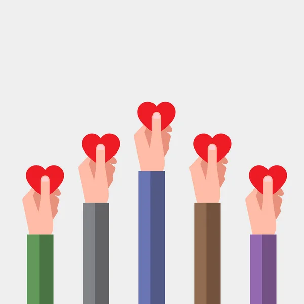 Success in social media. Hands with heart symbols