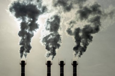 Borulardan atmosfere zehirli duman salınımı. Hava kirliliği çevre sorunu, çevre kirliliği