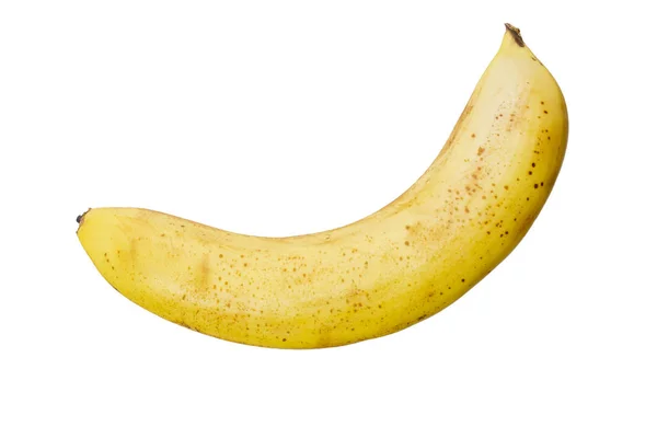 Banana isolate. Ripe yellow banana with speckles on a white background — Stock Photo, Image