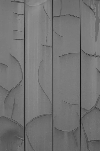 Vertical Metal Siding Gray Color Cracks Erosion Old Wall Sheathing — Stock Photo, Image