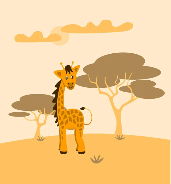 Cartoon Giraffe Auf Dem Hintergrund Einer Wüstenlandschaft Monochrom Niedlich Entzückende — Stockvektor