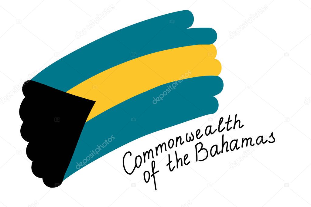 National flag of the Commonwealth of the Bahamas, vector illustration handwritten on a white background. Simplified stylized flag of the Bahamas