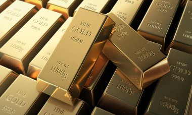 Zwei Goldbarren auf Gruppe von Goldbarren - 999.9 Feingold