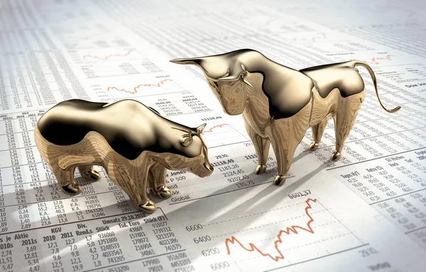 Bulle Und Baer Stehen Auf Aktienkursen Finanzzeitung —  Fotos de Stock