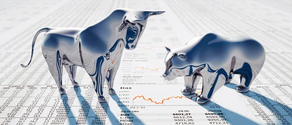 Bulle Und Baer Stehen Auf Aktienkursen Finanzzeitung — Foto Stock