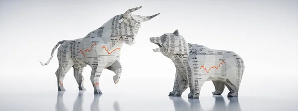 Bulle und Baer aus Boersen-Zeitungspapier im Origami Stil