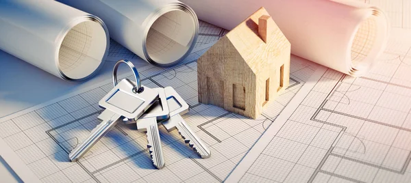 Schluessel mit Modellhaus und Grundrissplnen