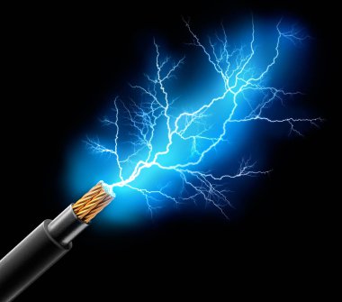 Kabel mit Blitz und Funkenschlag - Hochspannung
