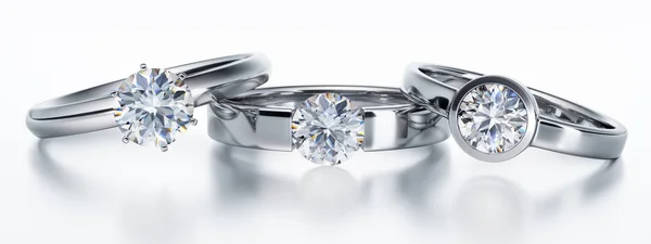 3 Diamantringe mit grossem Solitaer-Brilliant