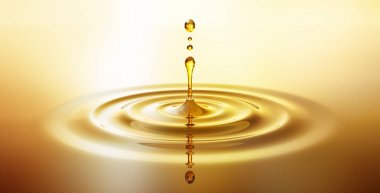 Goldener Tropfen aus Oel mit Spiegelung