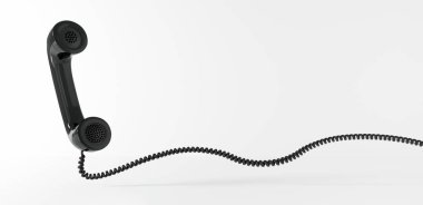 Schwebender schwarzer Telefonhoerer mit Spiralkabel