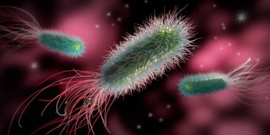 Gruppe von Bakterien vor roten Zellen im Hintergrund - 3D Illustration clipart