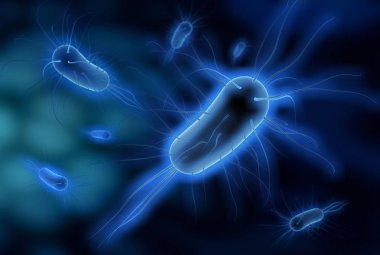 Gruppe von Bakterien vor dunklem Hintergrund - 3D Illustration