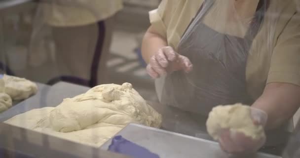 El panadero prepara la masa para hornear — Vídeos de Stock