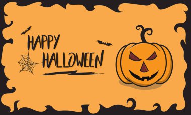 Cadılar Bayramı düz tasarım. Mutlu parti. Vektör illüstrasyon. Turuncu arka plan.