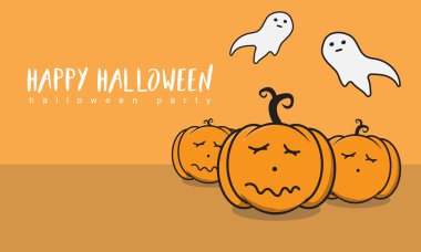 Cadılar Bayramı düz tasarım. Mutlu parti. Vektör illüstrasyon. Turuncu arka plan.