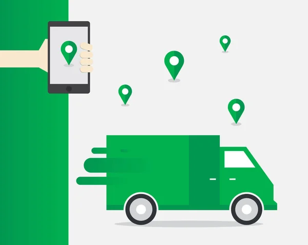 Delivery Van Service Parcel Express Grab Phone Application Gps Service — ストックベクタ