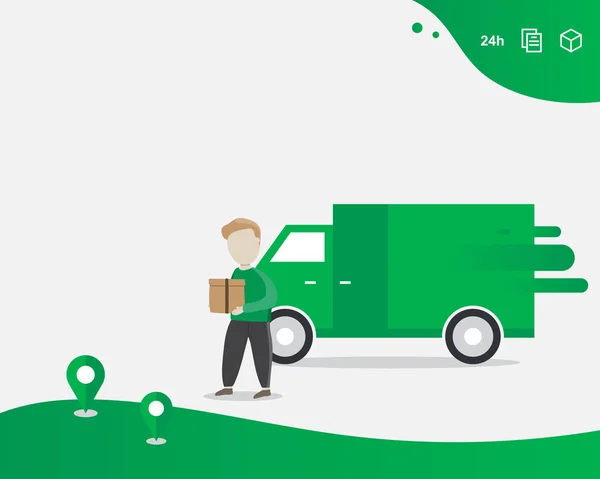 Delivery Service Grab Van Parcel Customer Delivery Location According Order — ストックベクタ