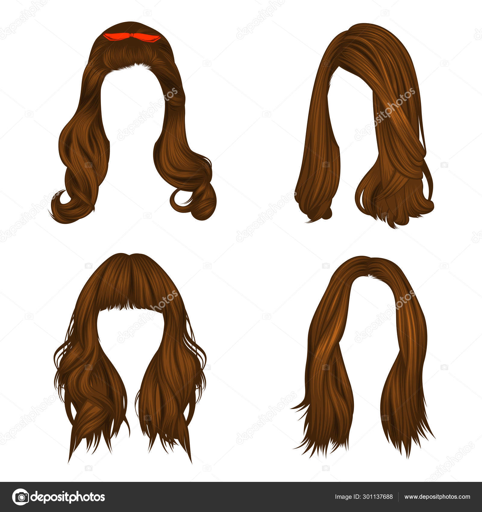 Vector Set Hairstyles Women Long Hair Natural Colors Stock Vector Image by  ©OtherStock #301137688