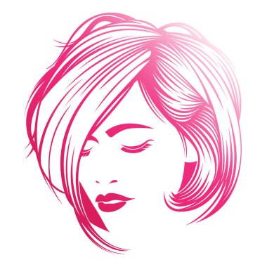 Güzel kadın yüzü Hairstyles logo tasarım konsepti altında modern trendi izleyin. Kadınlar ve güzellik hakkında -