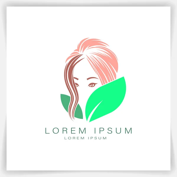 Matt Women Logo Leaves Hairstyles Women Concept Beauty Natural Products — Stock Vector