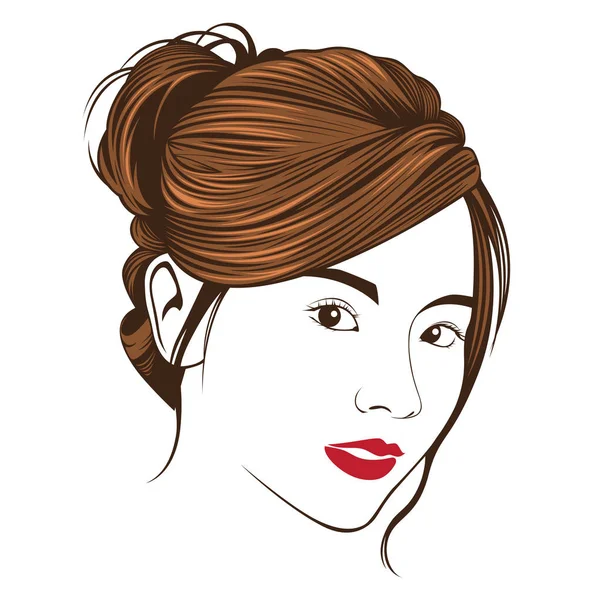 Hermosa Cara Mujer Peinados Siguen Tendencia Moderna Bajo Concepto Diseño — Vector de stock