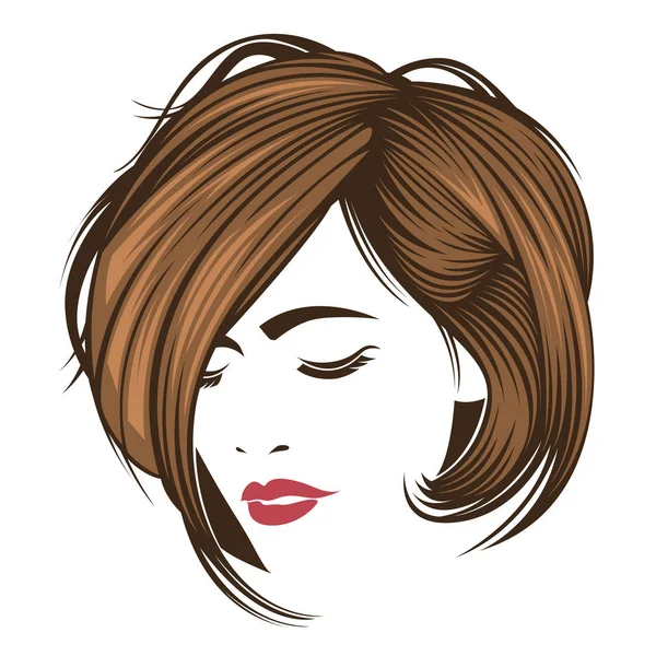Güzel kadın yüzü Hairstyles logo tasarım konsepti altında modern trendi izleyin. Kadınlar ve güzellik hakkında -