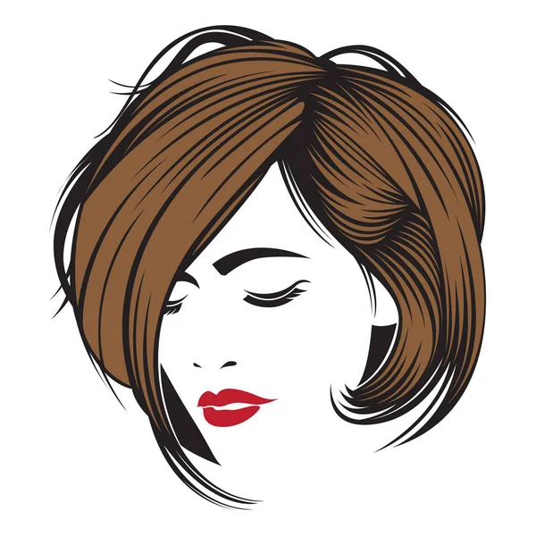 Güzel kadın yüzü Hairstyles logo tasarım konsepti altında modern trendi izleyin. Kadınlar ve güzellik hakkında -