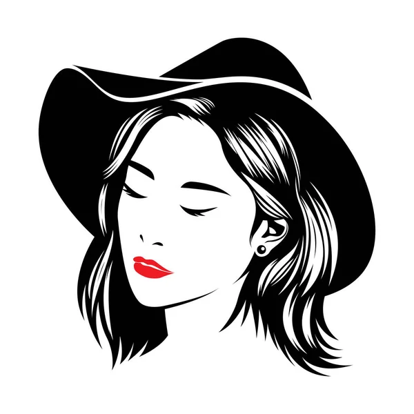 Logo Ženské Tváře Krátké Vlasy Kloboukem Ruce Pod Pojmem Salon — Stockový vektor