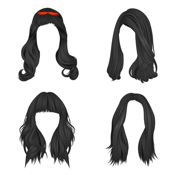 Vector Set Hairstyles Women Long Hair Natural Colors — Stock Vector