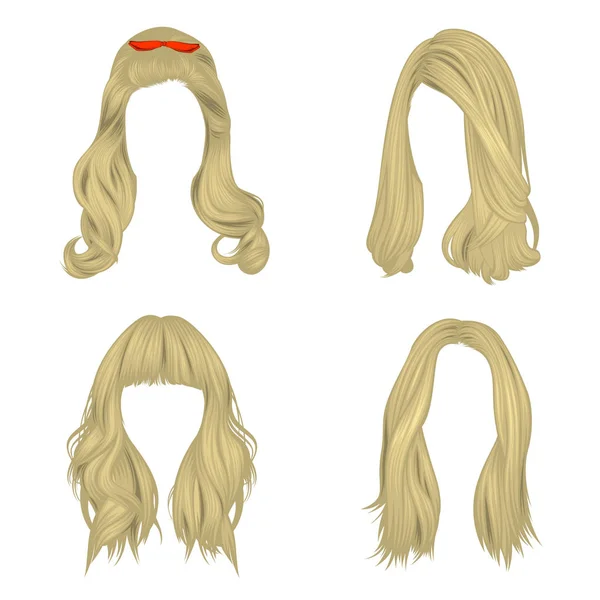 Vector Set Hairstyles Women Long Hair Natural Colors — Stock Vector