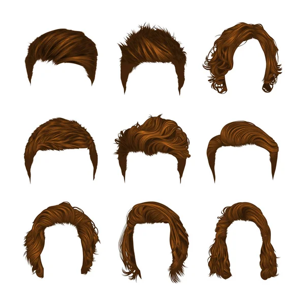 Vector Set Men Hairstyles Short Hair Variety Natural Colors Vector — Stock Vector