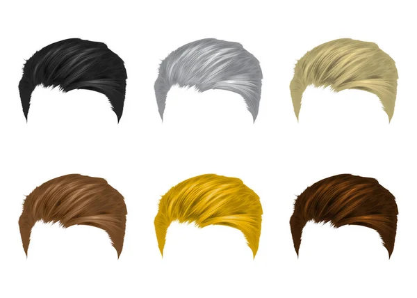 Vector Set Men Hairstyles Short Hair Variety Natural Colors — Stock Vector