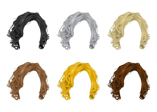 Vector Set Hairstyles Women Long Hair Natural Colors Vector — Stock Vector