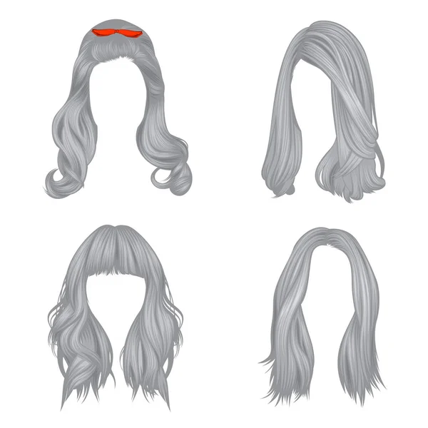 髪型のベクトルセット 女性のための 長い髪 自然な色 ベクトル — ストックベクタ